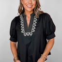  - Ebony Embroidered Peasant Blouse