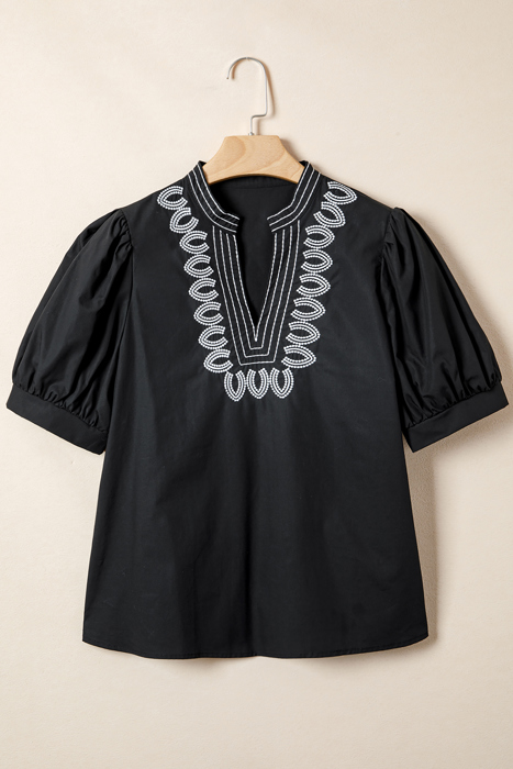 - Ebony Embroidered Peasant Blouse