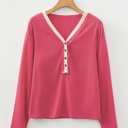  Love Kuza - Rosy Haven Lace-Trim Henley Top