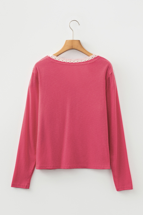 Love Kuza - Rosy Haven Lace-Trim Henley Top