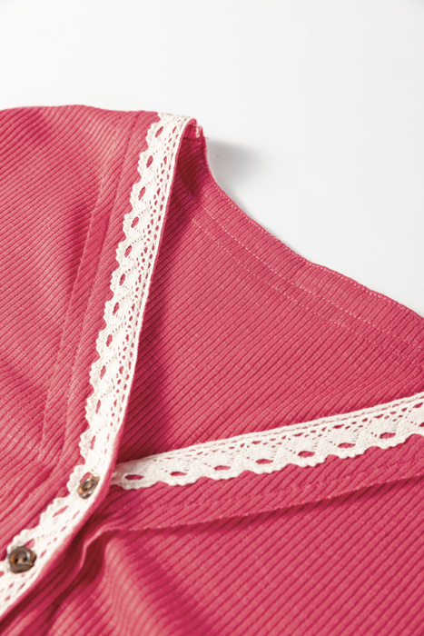 Love Kuza - Rosy Haven Lace-Trim Henley Top