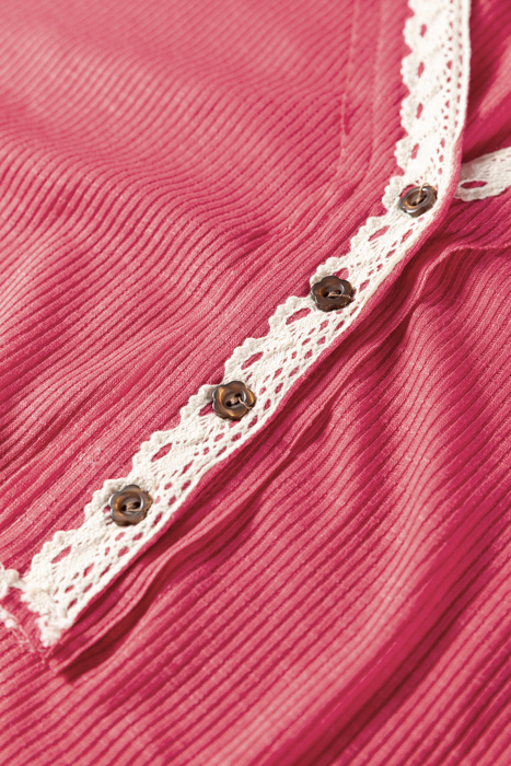 Love Kuza - Rosy Haven Lace-Trim Henley Top