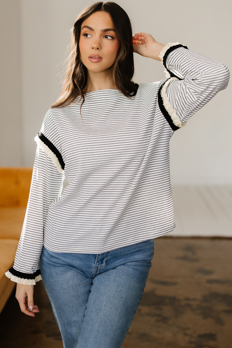 Love Kuza - Parisian Whisper Ruffle-Sleeve Knit Top
