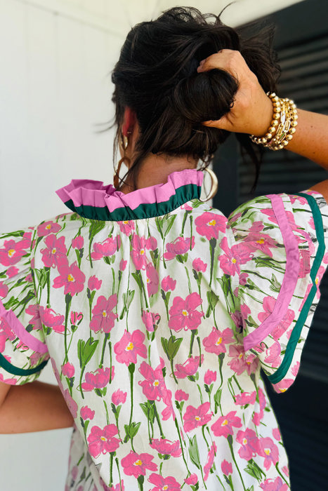 - Pink Cosmos Ruffle Blouse