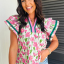  - Pink Cosmos Ruffle Blouse