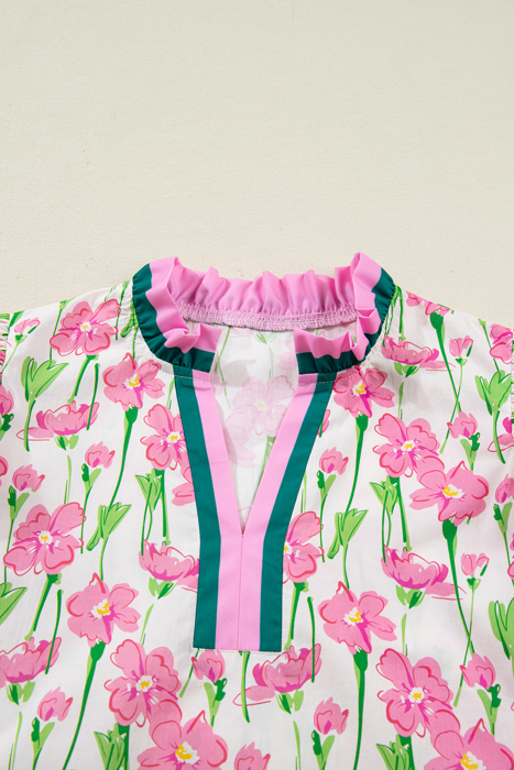 - Pink Cosmos Ruffle Blouse