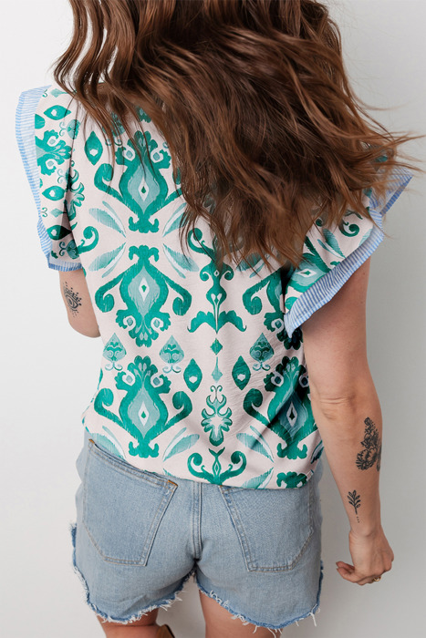  - Turquoise Ikat Ruffle Blouse