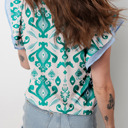   - Turquoise Ikat Ruffle Blouse
