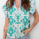   - Turquoise Ikat Ruffle Blouse