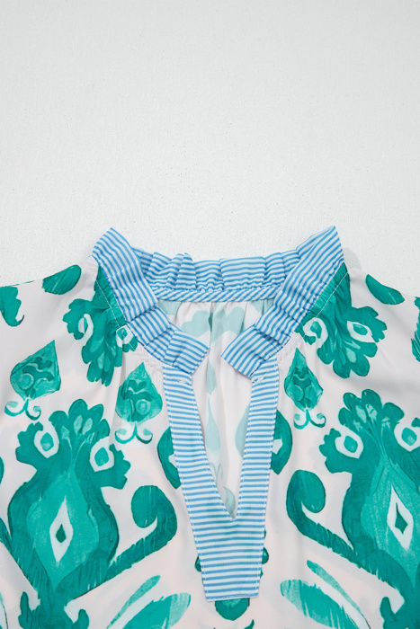  - Turquoise Ikat Ruffle Blouse