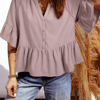 Love Kuza - Dusty Rose Peplum Ruffle Top