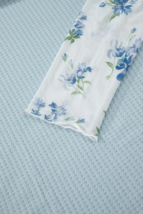 <.>- Sky Blossom Waffle Layered Top