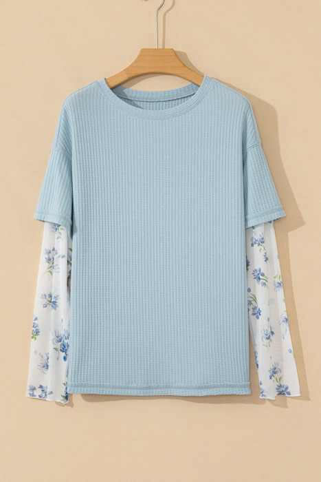 <.>- Sky Blossom Waffle Layered Top