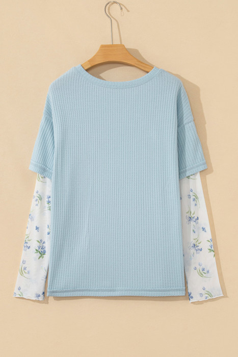 <.>- Sky Blossom Waffle Layered Top