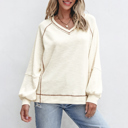 Love Kuza - Cream Ridge V-Neck Pullover