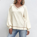  Love Kuza - Cream Ridge V-Neck Pullover