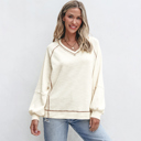  Love Kuza - Cream Ridge V-Neck Pullover