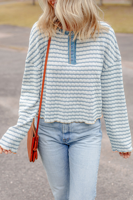 Love Kuza - Coastal Stripes Henley Sweater