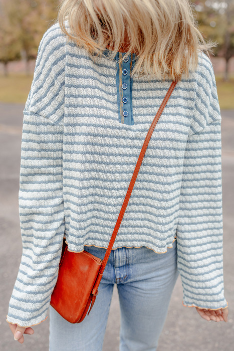 Love Kuza - Coastal Stripes Henley Sweater
