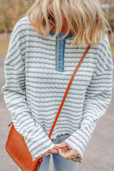 Love Kuza - Coastal Stripes Henley Sweater