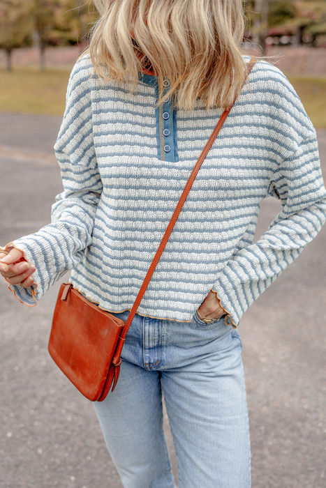Love Kuza - Coastal Stripes Henley Sweater