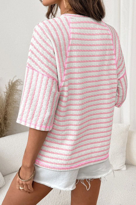 Love Kuza - Pink Popcorn Textured Stripe Tee