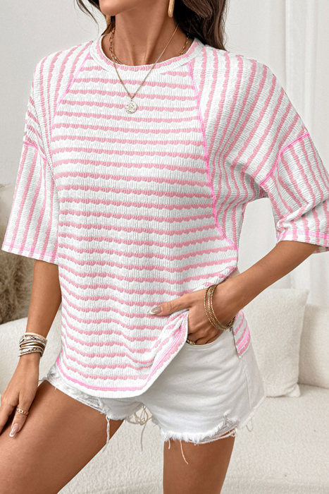 Love Kuza - Pink Popcorn Textured Stripe Tee