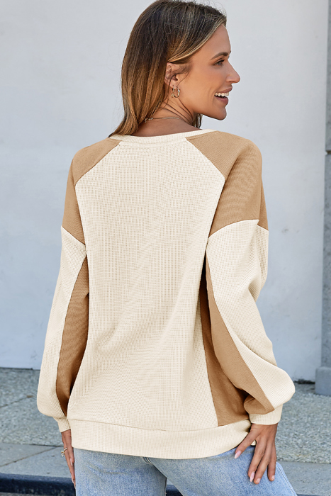 Love Kuza - Cocoa Cloud Colorblock Waffle Pullover