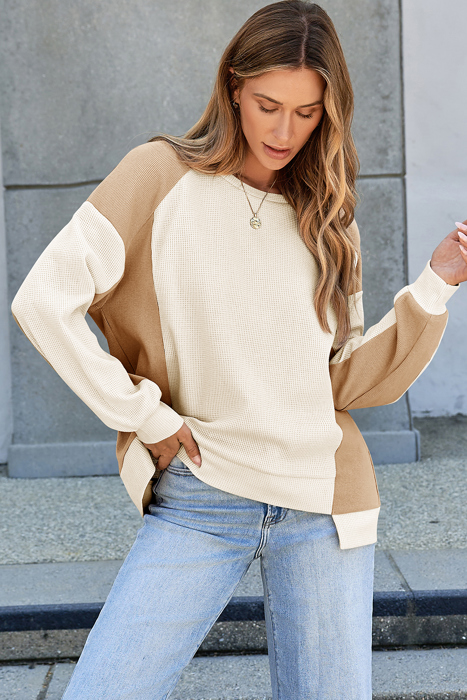 Love Kuza - Cocoa Cloud Colorblock Waffle Pullover