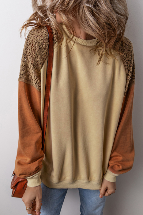 Love Kuza Rust Contrast Lace Sleeve Sweatshirt