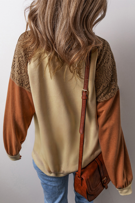 Love Kuza Rust Contrast Lace Sleeve Sweatshirt