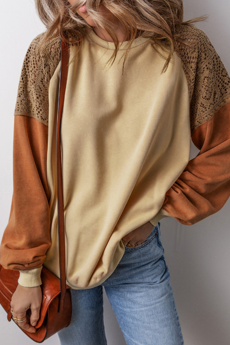 Love Kuza Rust Contrast Lace Sleeve Sweatshirt