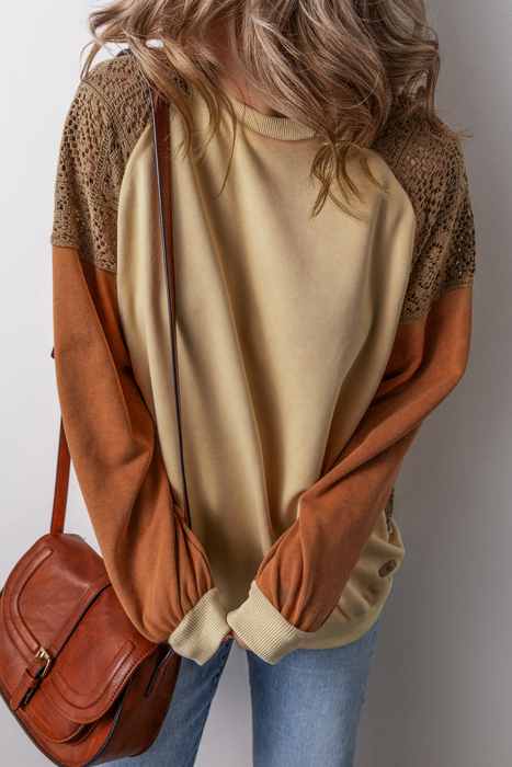 Love Kuza Rust Contrast Lace Sleeve Sweatshirt