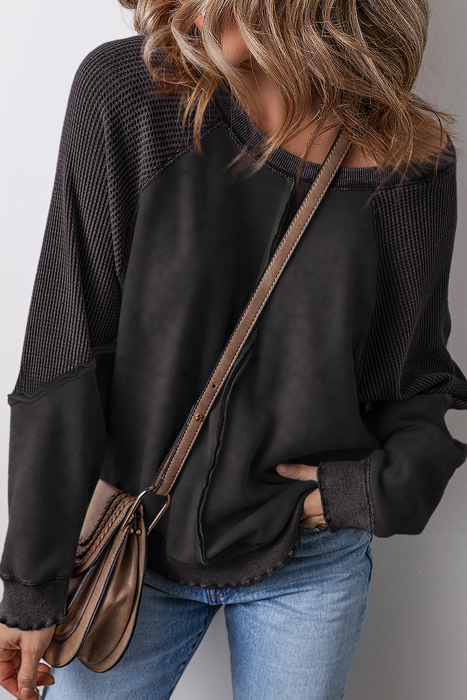 Love Kuza Laidback Contrast Waffle Knit Top