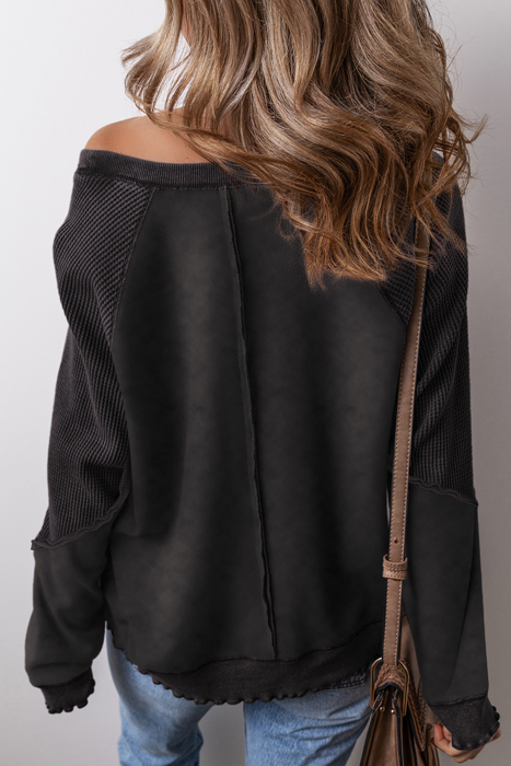 Love Kuza Laidback Contrast Waffle Knit Top