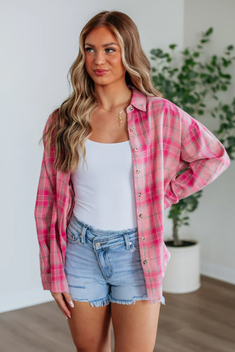 Love Kuza - Pink Meadow Plaid Shirt