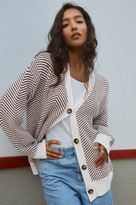 Love Kuza - Cocoa Chevron Charm Cardigan