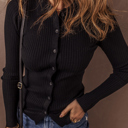  Love Kuza - Timeless Noir Ribbed Knit Cardigan