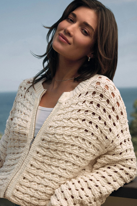 Love Kuza - Soft Breeze Crochet Zip Cardigan