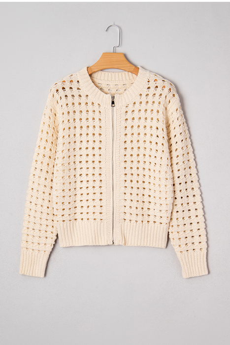 Love Kuza - Soft Breeze Crochet Zip Cardigan