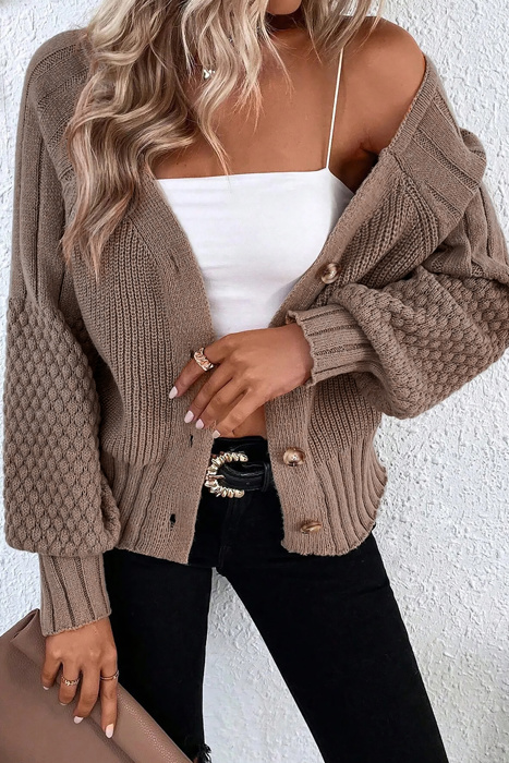 Love Kuza - Warm Latte Textured Cardigan