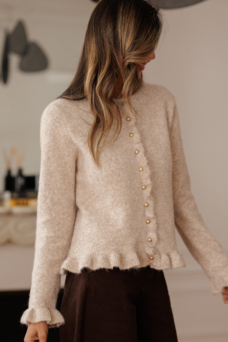 Love Kuza - Velvet Pearl Ruffle Cardigan