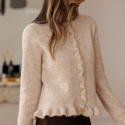 Love Kuza - Velvet Pearl Ruffle Cardigan