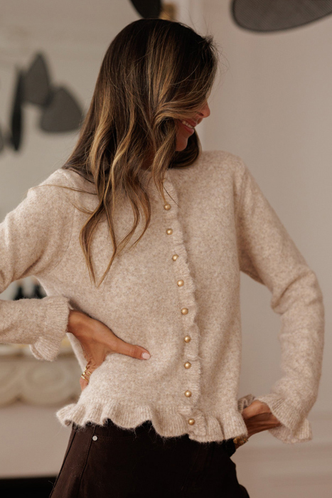 Love Kuza - Velvet Pearl Ruffle Cardigan
