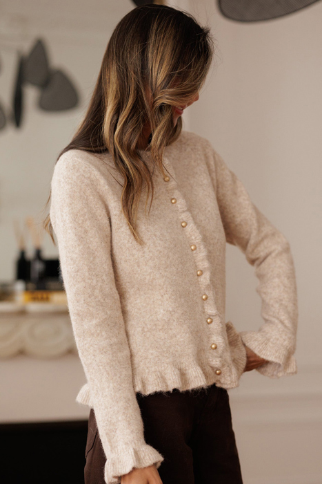 Love Kuza - Velvet Pearl Ruffle Cardigan