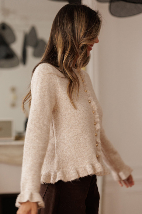 Love Kuza - Velvet Pearl Ruffle Cardigan