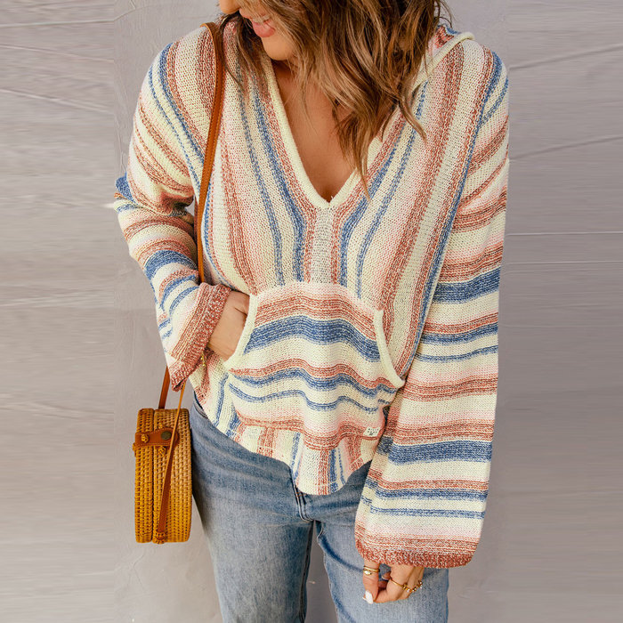 Love Kuza - Coastal Breeze Striped Knit Hoodie