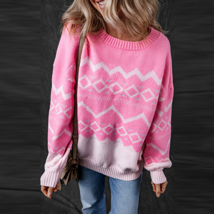 Love Kuza - Frosted Blush Geo Sweater