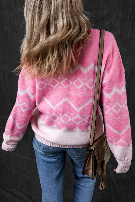 Love Kuza - Frosted Blush Geo Sweater