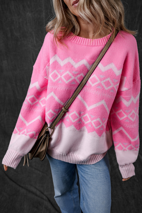 Love Kuza - Frosted Blush Geo Sweater